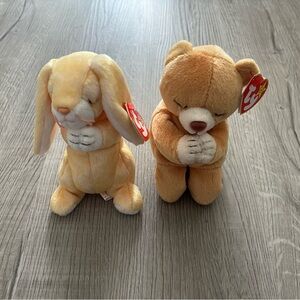 Rare Vintage Ty Plush Praying Bunny and Bear Set